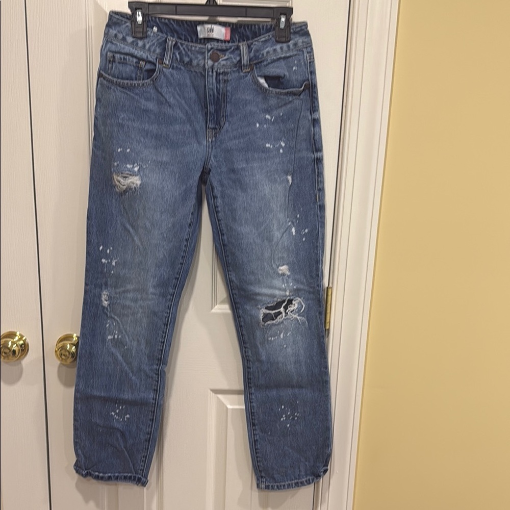 CAbi Blue Boyfriend Jeans with Relaxed Fit and Distressed Details